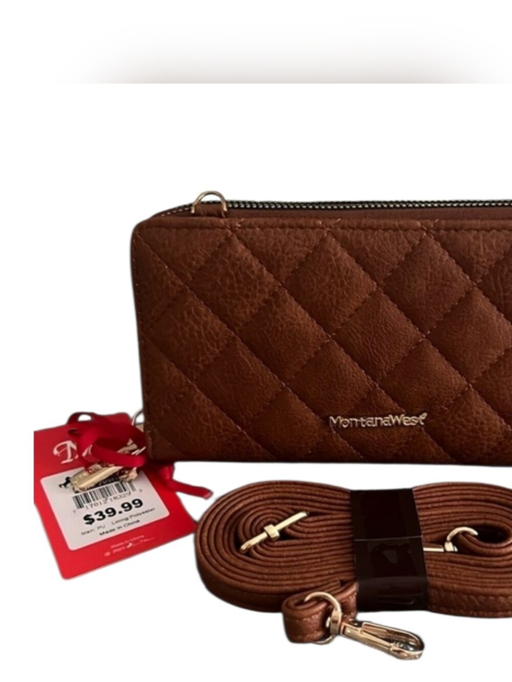 Montana West Brown Quilted Crossbody Wallet NWT
